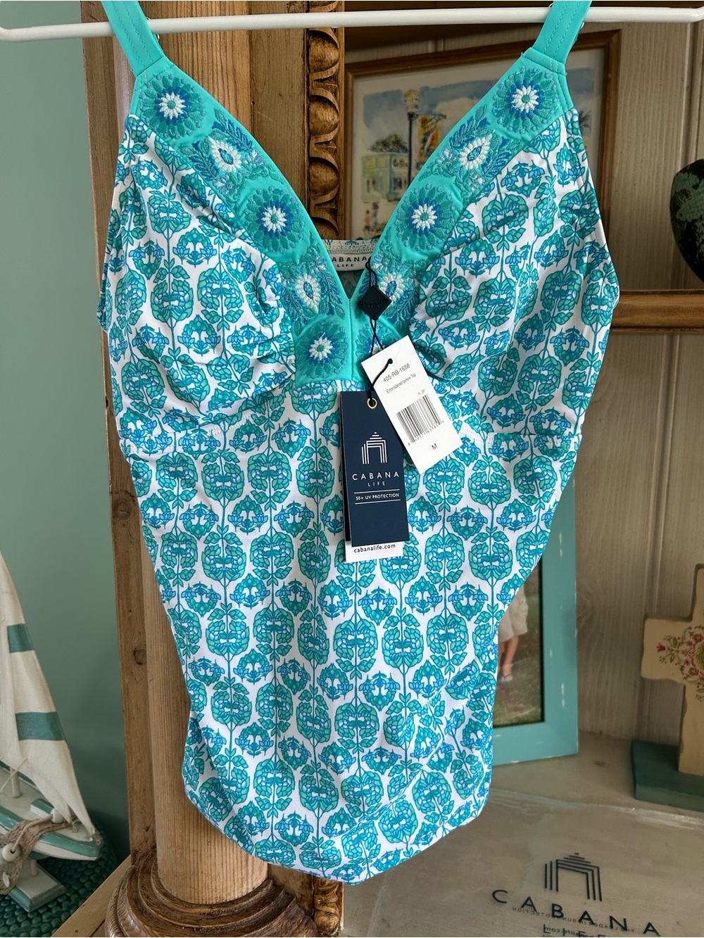 NWT Cabana Life Embroidered Tankini Top